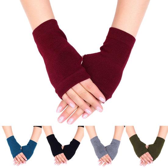 Winter Men Women Solid Color Half Finger Knitted Mitten Warmer Gloves Wrist Wrap