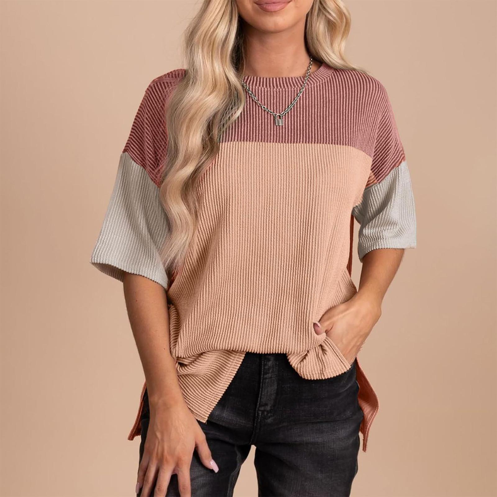 

Женские топы Летние базовые футболки с короткими рукавами Повседневные свободные модные однотонные полосатые топы с короткими рукавами Топы с короткими рукавами XL