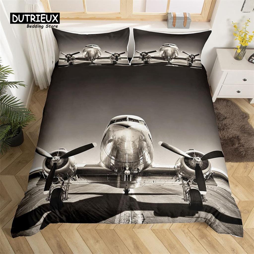 Classic Modern King 3D Airplane Aircraft Transportation Polyester Globe Helicopter Decor Comforter Quilt