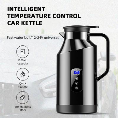 1500mlCar Electric Heater Kettle 12V24V Fast Boiling Water Display Touch Screen Temperature Control Thermal Mug Travel Essential