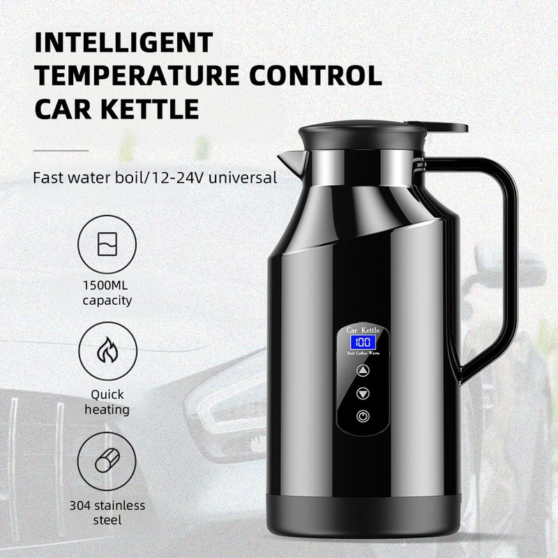 1500mlCar Electric Heater Kettle 12V24V Fast Boiling Water Display Touch Screen Temperature Control Thermal Mug Travel Essential