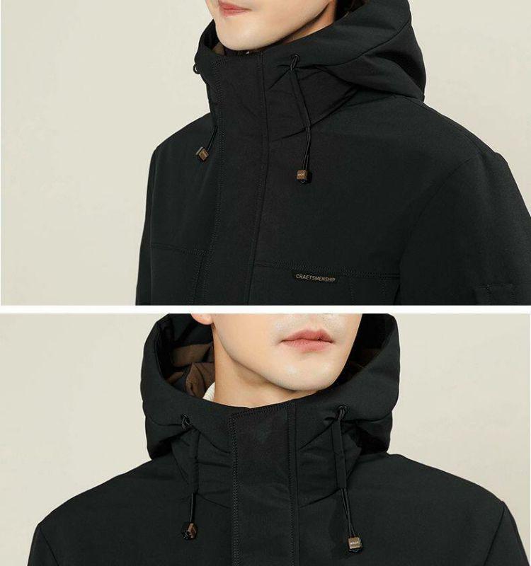 Męska Zimowa Kurtka Puchowa z Kapturem - Ciepła Odzież Wierzchnia w Kolorze Czarnym, Imbirowym, Żółtym