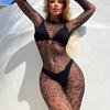 New Sexy Leopard Print Body-Stocking Erotic Underwear Fishnet Hollow Out Body Suit Jumpsuit Long Sleeve Mesh Seduce Lingerie