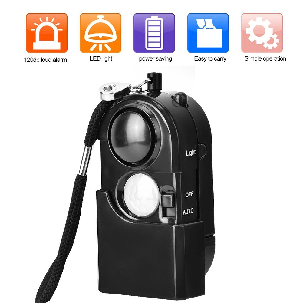 120dB Personal Alarm Security Alarm Girls Self Protection Anti Wolf with LED Light Black