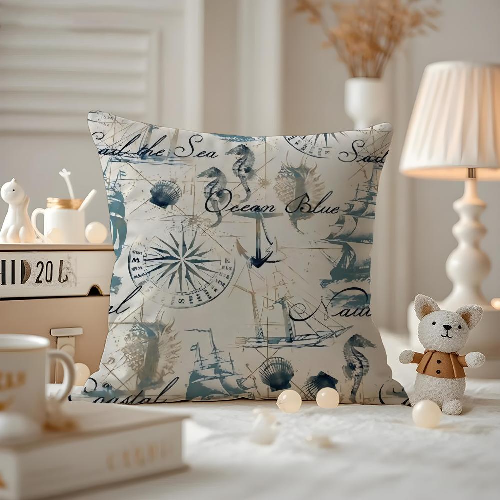 marine theme rudder anchor animals Cushion Cover Antidustmite Pillowcase Invisible zipper silky short plush Sofa cushion cover