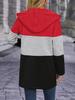 Women's Casual Color Block Hooded Jacket with Three-Color Splicing for Autumn/Winter