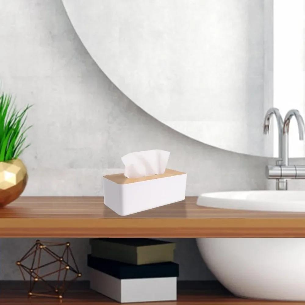 Wood Tissue Box Cover for Disposable Paper Facial Tissues, Wooden Rectangular Tissue Box Holder for Storage On Bathroom Bedroom