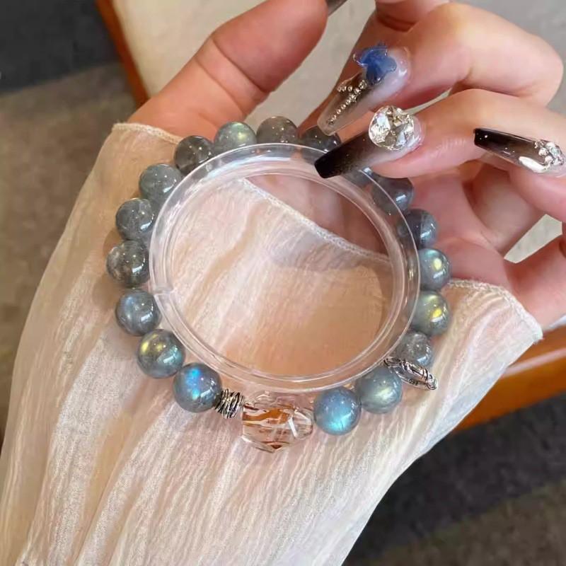 Natural Gray Moonstone Crystal Bracelet Women Elegant Handmade Love Protection Charm Fashionable Daily Wear