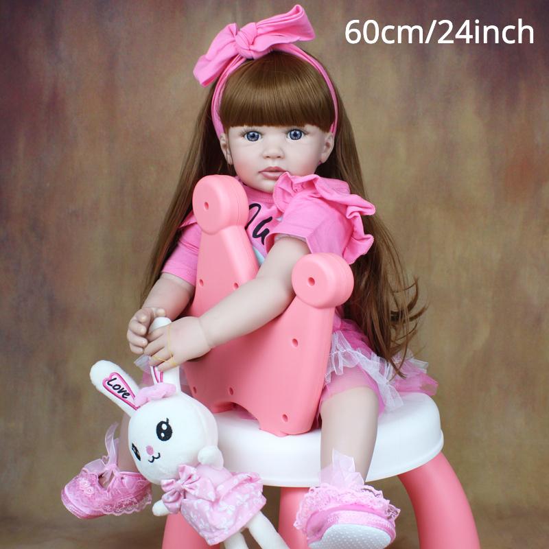 BZDOLL 60cm 24inch Reborn Doll Girl Soft Vinyl Baby with Soft Cloth Body Princess Toddler Bebe Lovely Kid Christmas Gift