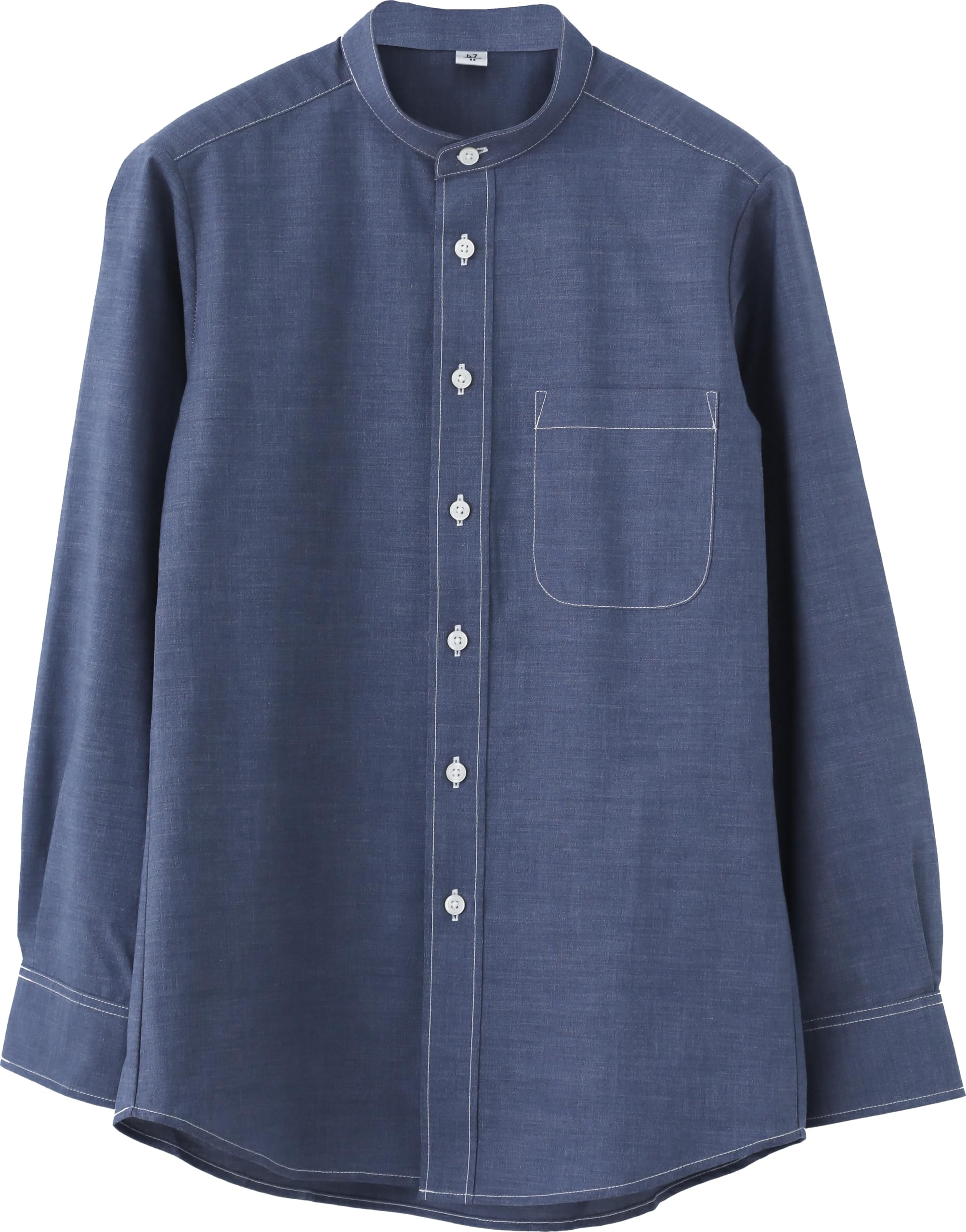 

Seven Uniform GH7021-4 Indigo Blue Oxford Long Sleeve Stand Collar Shirt, Size LL