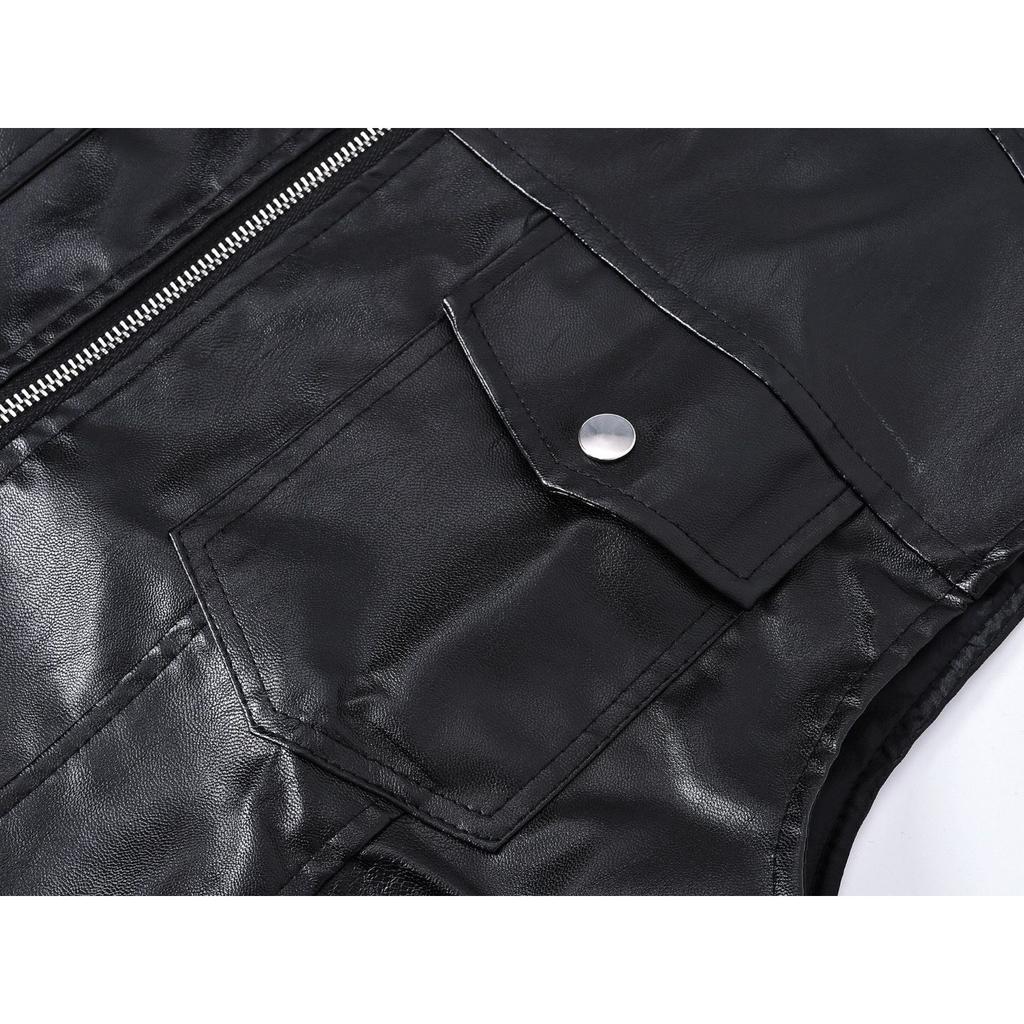 Men's Casual Imitation Leather Vest Spring and Autumn Cross-border Korean Version of Fashion Trend Single-breasted Jacket Vest Men's