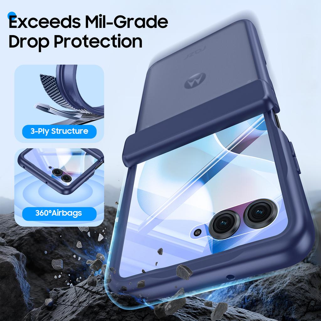 For Motorola Razr 60 Ultra Case,Hinge Protection,Built-in Screen Protector,Wireless Charging,Shockproof,Slim Rugged Protective Phone Case-Blue
