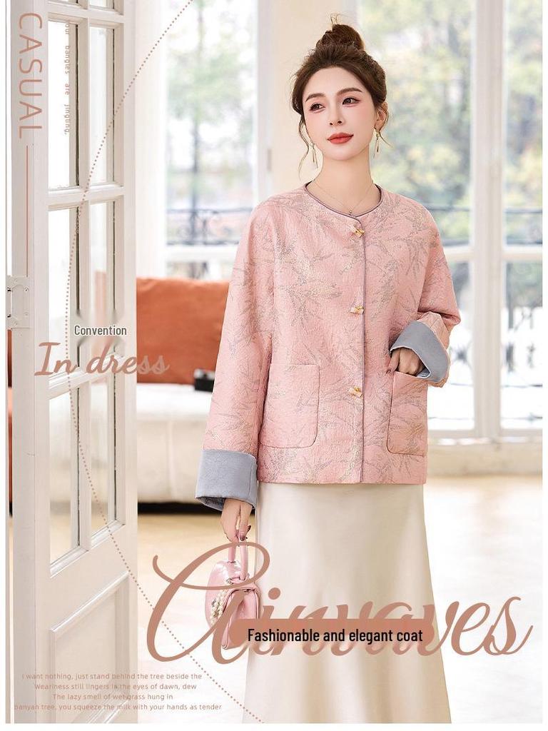 2025 Spring Women's Jacquard Round Neck Top - Chinese National Style Fashion Outerwear