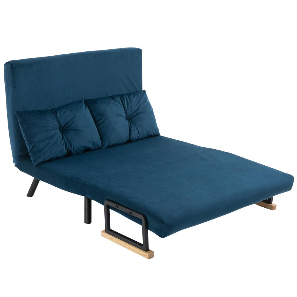 Sleeper Sofa 2-Seater Sofa Velvet Sofa, Sleep Function, Incl. 2 Cushions, Velvet Look, Natural + Blue