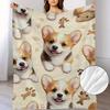 1 Stück Corgi Welpen Druck Decke - Weiche Retro Stil Ganzjahres Sofa Bett Büro Überwurf, 100+g Langlebig Leicht Haustier-Thema Heimdekoration mit Entzückender Pfote
