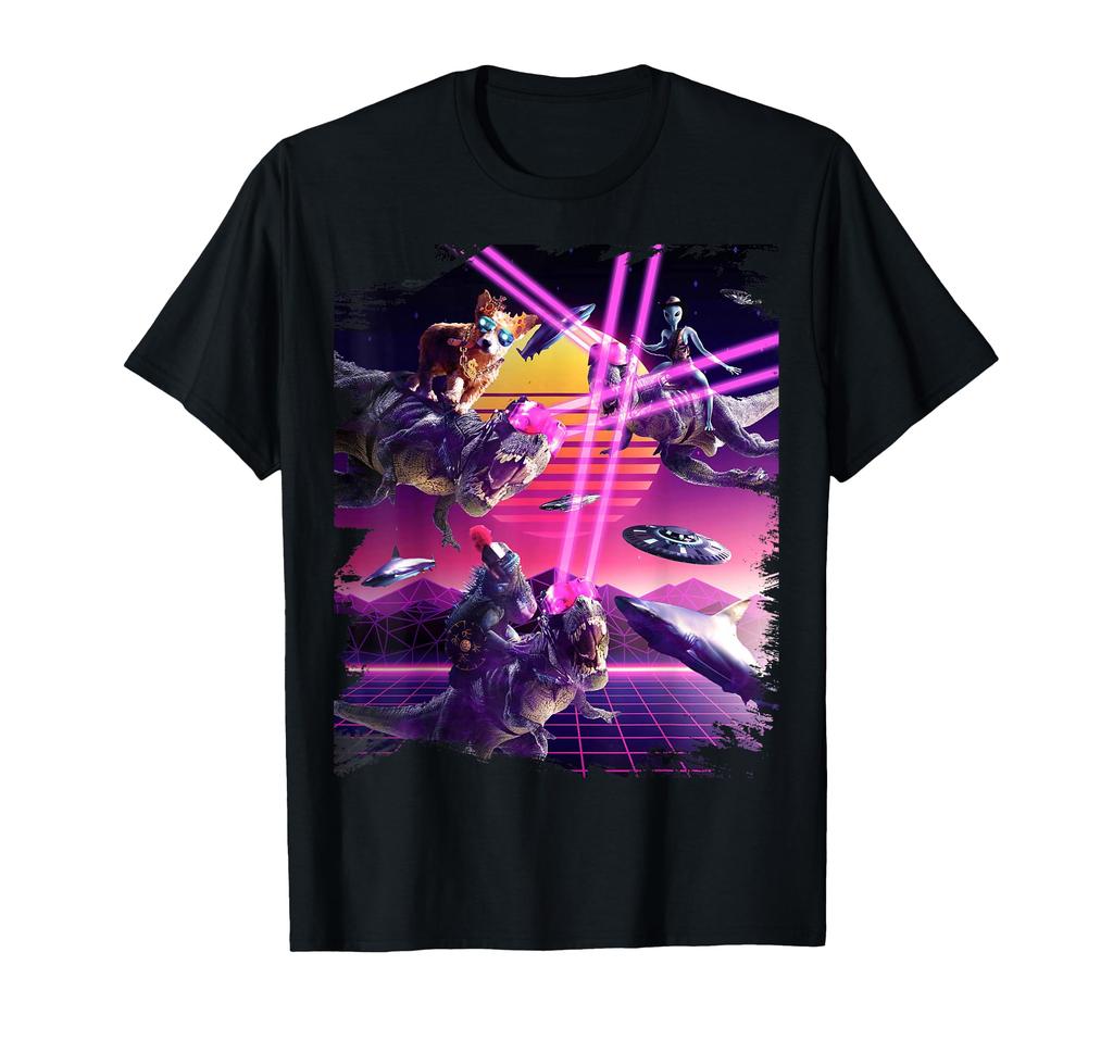 Space Shark Lizard Corgi Alien Laser Dinosaur T-Shirt