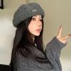 Knitted wool beret women's autumn and winter face small versatile painter hat big head circumference warm bud hat