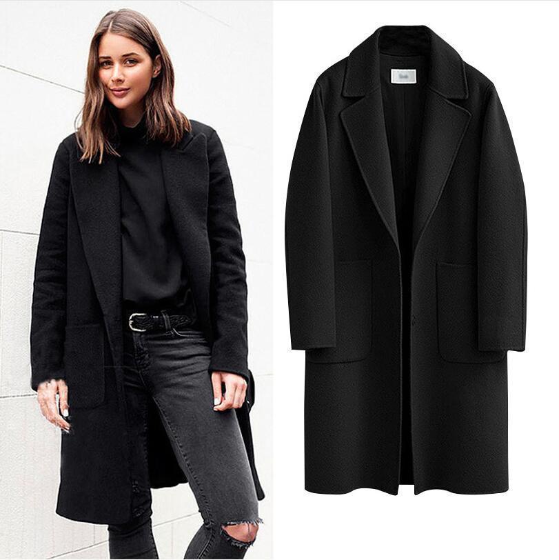 European & American Women's Long Double-Sided Wool Coat for Autumn & Winter