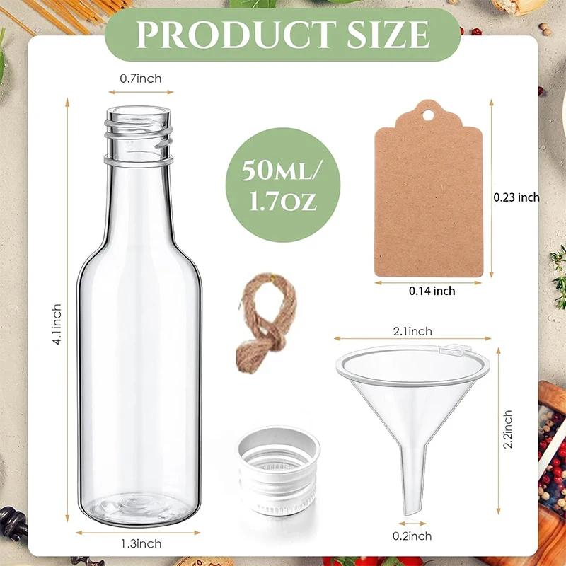 30pcs Mini Liquor Bottles Plastic Spirit Bottles with Silver/ Gold Caps Alcohol Shot Cups with Funnels Kraft Tags Rope for Party