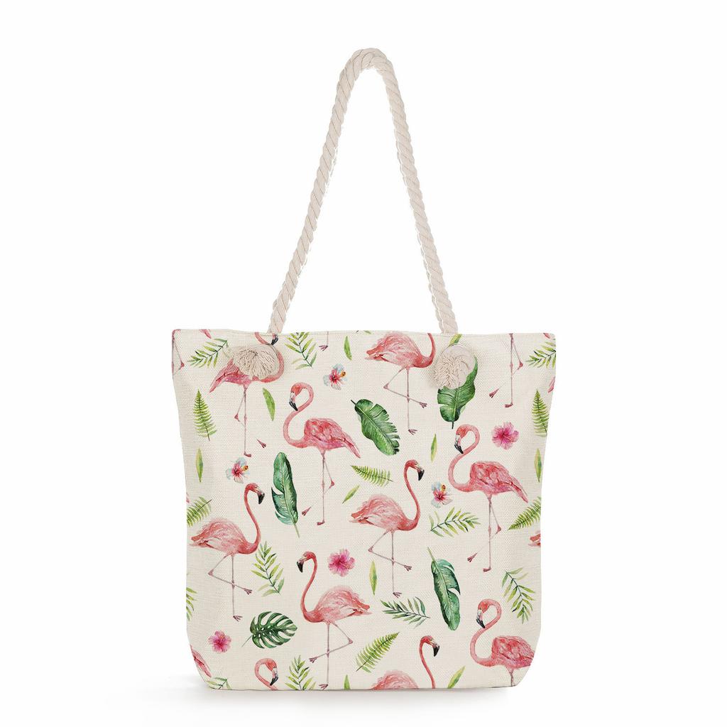 Plant Print Thick Rope Single-shoulder Beach Bag 7237 CLE