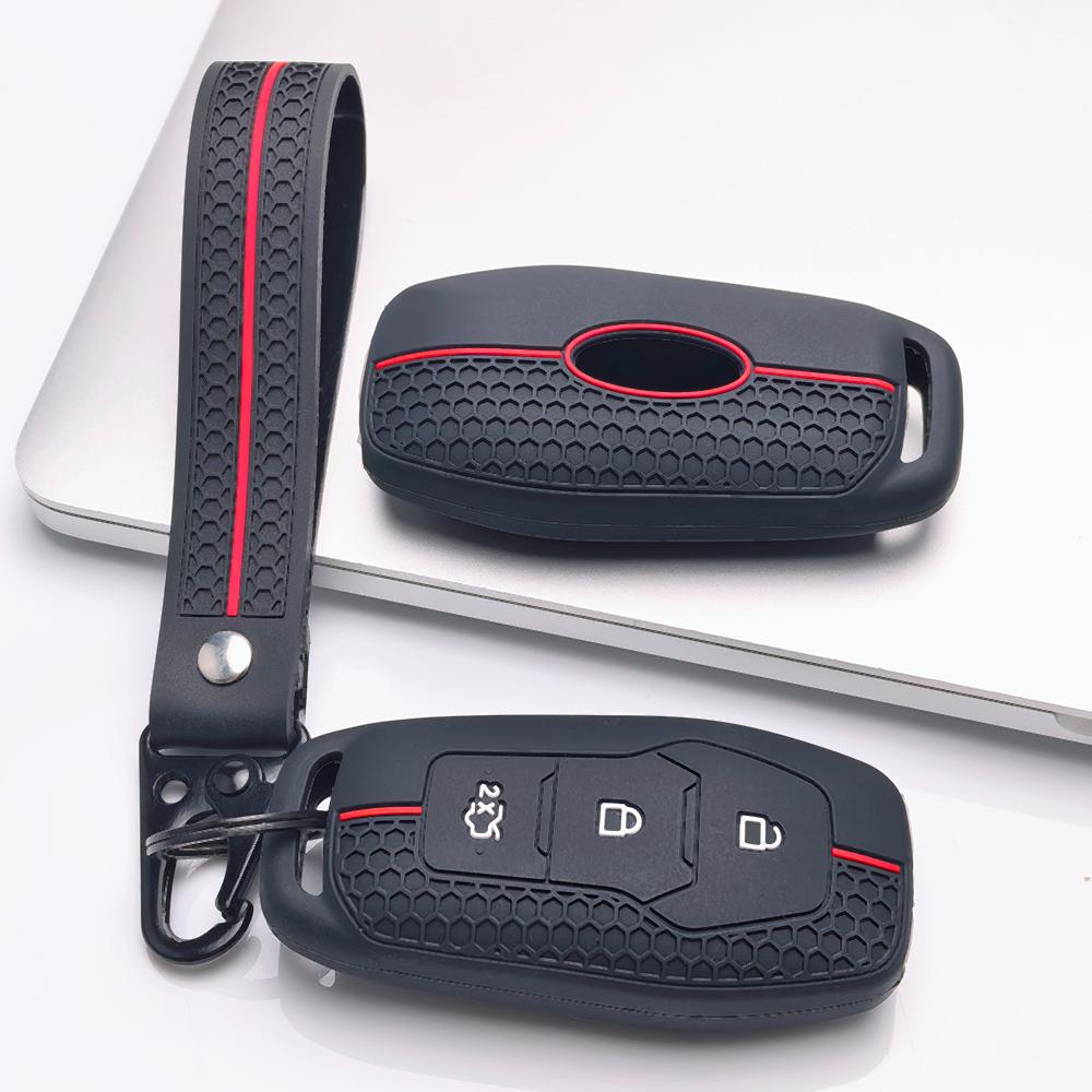 Funda de Silicona para Llave con Llavero para Llave Inteligente Ford de 3 Botones, Se Adapta a Ford Focus Mondeo Kuga Escape MK4 Mustang Contra Deslizante Agarre de Panal