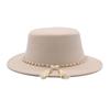 European, American and British Style Retro Fringed Pearl Chain Woolen Felt Hat Wide Brim Top Hat Flat Top Lady Hat Trendy Girl
