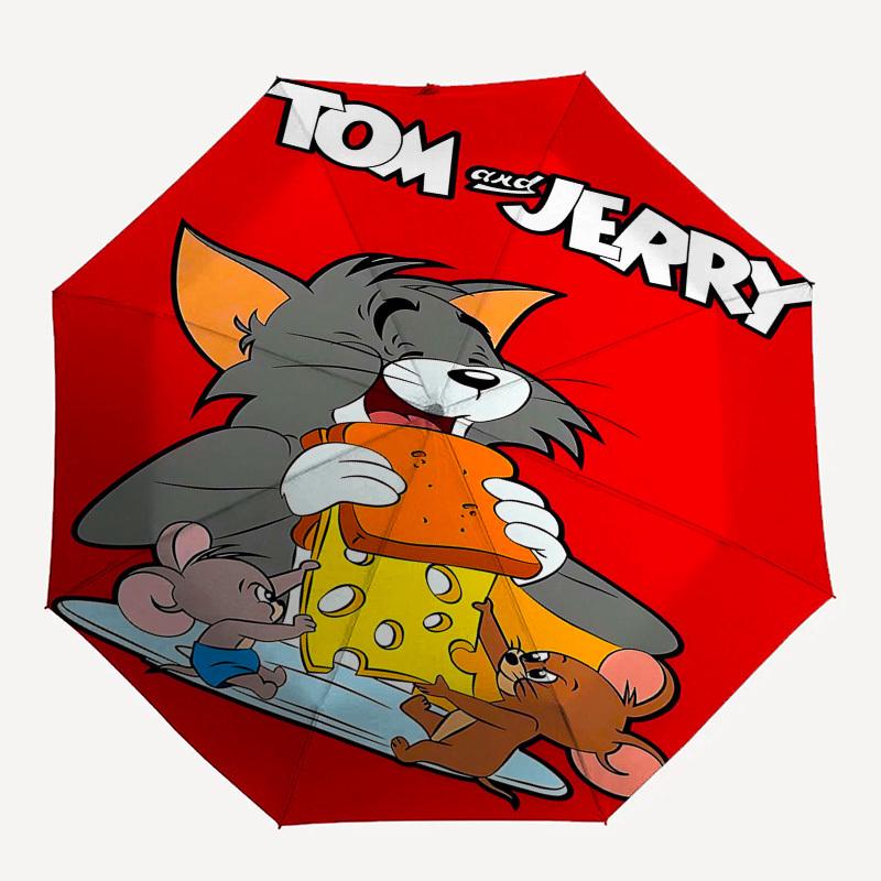 

1pc Tom and Jerry Automatic Folding Umbrella - Compact 8-Rib Design, Durable Plastic & Iron1031L