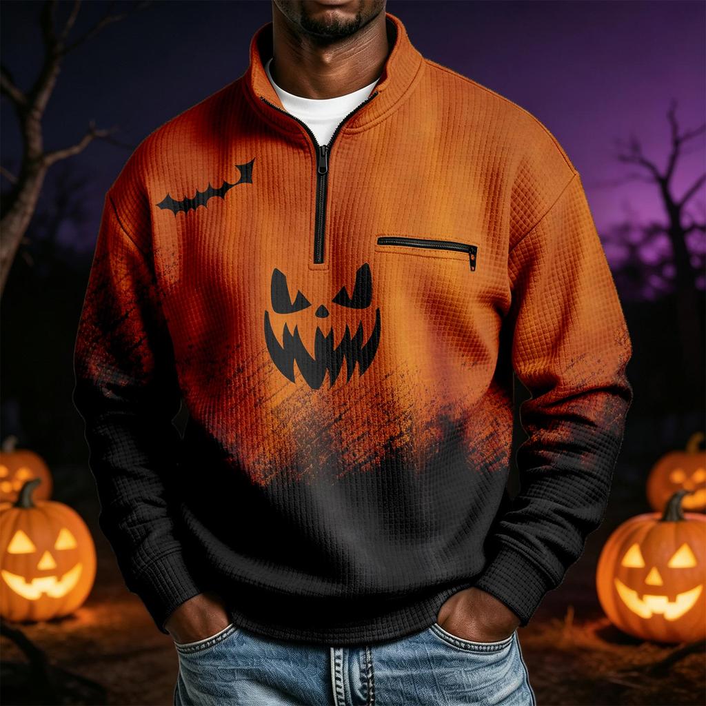 Men's Long Sleeve Sweatshirt with Halloween Print for Costume Party and Casual Wear