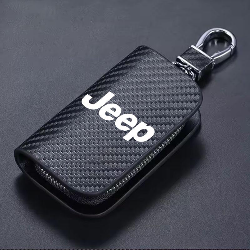 Car Case Keys Pouch Carbon Fiber Fabric Keychain Bag For Jeep TRAILHAWK COMMANDER LIBERTY Wrangler Lanyard Car Accessories AJX1
