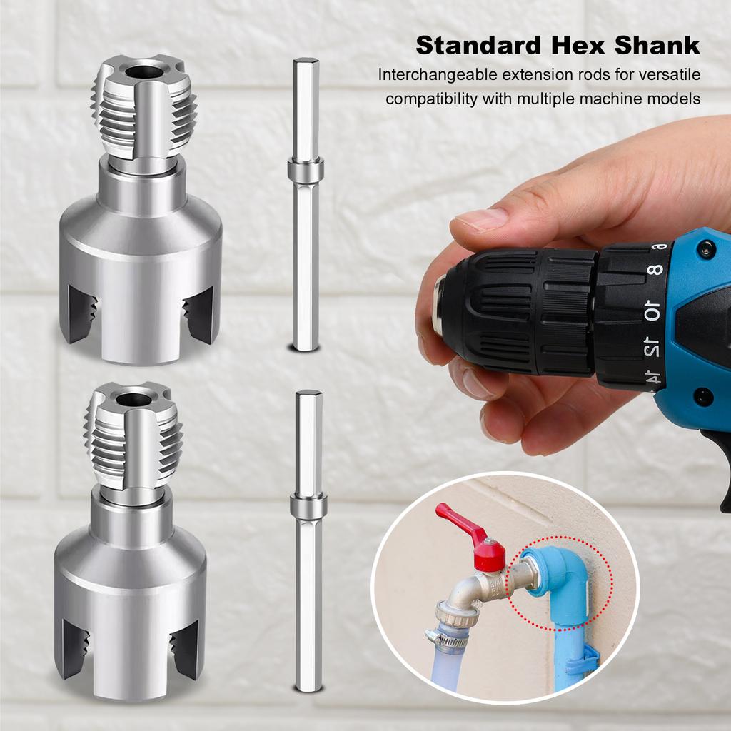 Integrated Internal External Pipe Threading Tool 1/2in 3/4in 1in Dual-Function Drill Compatible Threading Tool for Home Repairs