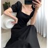 Summer Short Sleeve Square Neck Elegant Women Dress Fashion Loose Slim Fit Casual Office A-line Party Dresses Female Simple Solid Color Woman Clothing