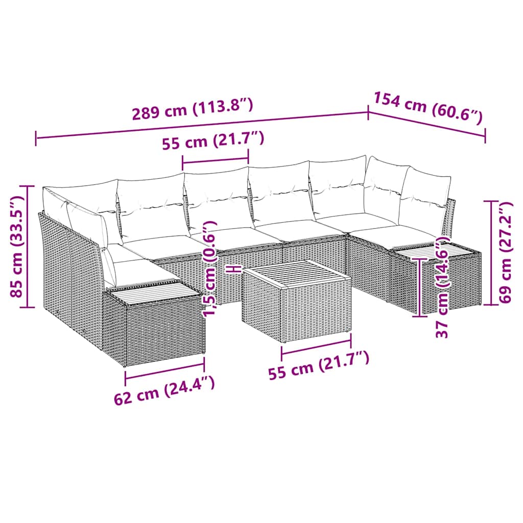 8 Piece Beige Garden Sofa Set with Cushions