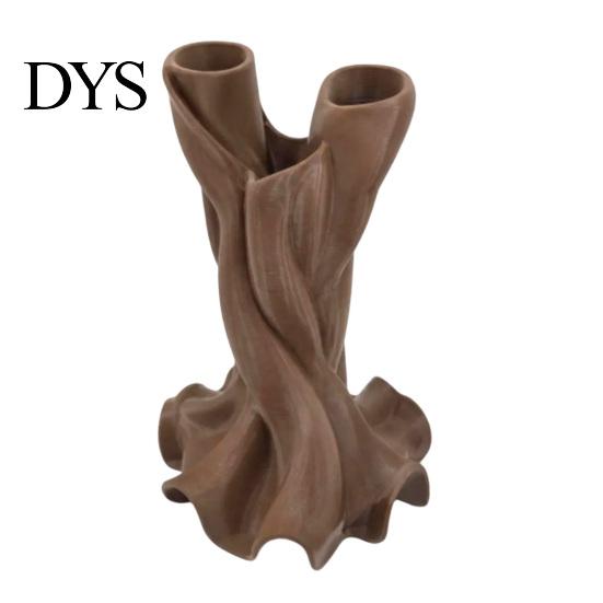 3D Printed Flower Vase Vase, Matte Wood Grain Double Tube Ornament, Mid Unique Resin Holder Century Style Floral Arrangement, for Dried Flowers