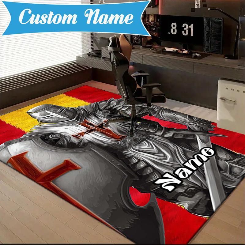 Custom Name Knightly Crest Shield Sword Rug Game Carpet, Floor Mat for Bedroom Living Room Entryway Rug, Home Decor Idea Gift for Christmas birthday
