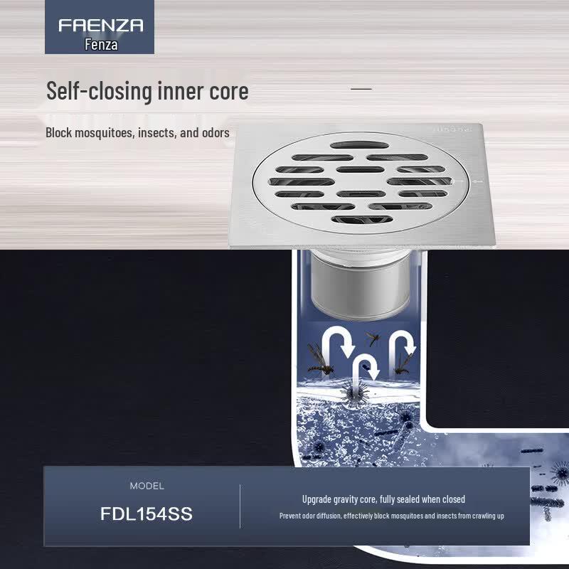 FAENZA Square Stainless Steel Automatic Anti-Odor Floor Drain