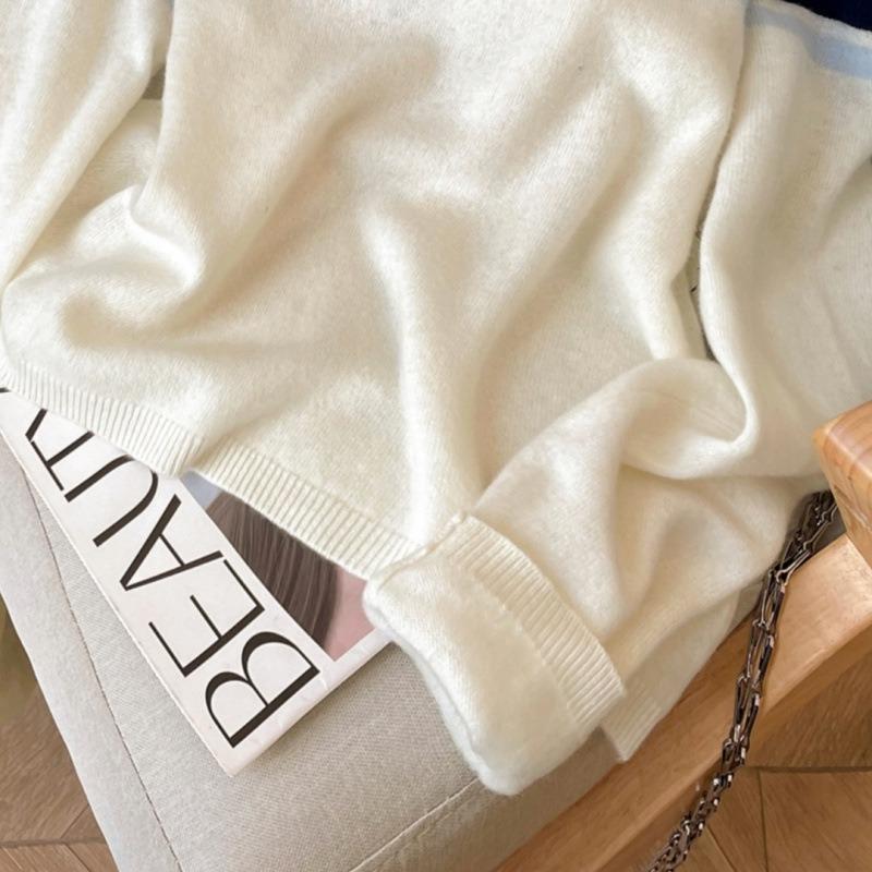 Lapel Knitted Sweater Women's Autumn and Winter New Striped Sweater Half Zipper Top