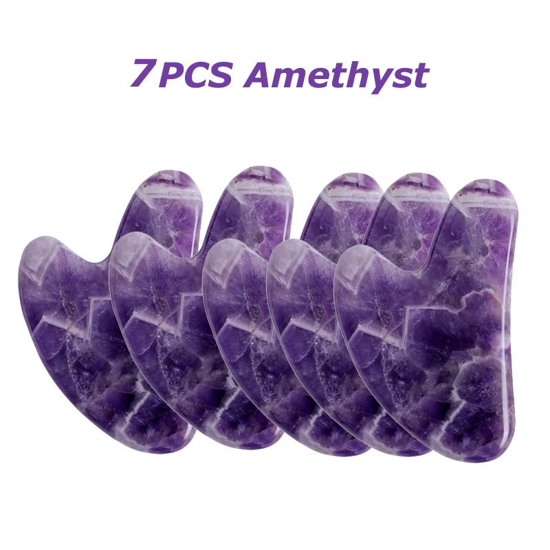 7pcs/ Gouache Scraper Rose Quartz Jade Guasha Stone Board Jade Massagers For Face Gua Sha Scraper Body Acupuncture Face Lifting