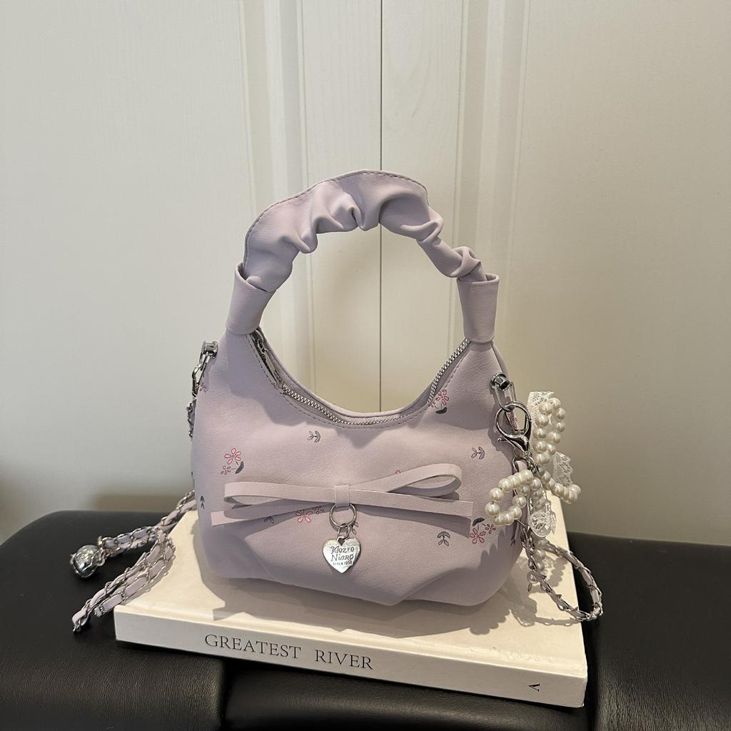 1Pc Korean Version of Fashion Pleated Women's Handbag New Flower Printed Armpit Bag Fashion Shoulder Messenger Bag