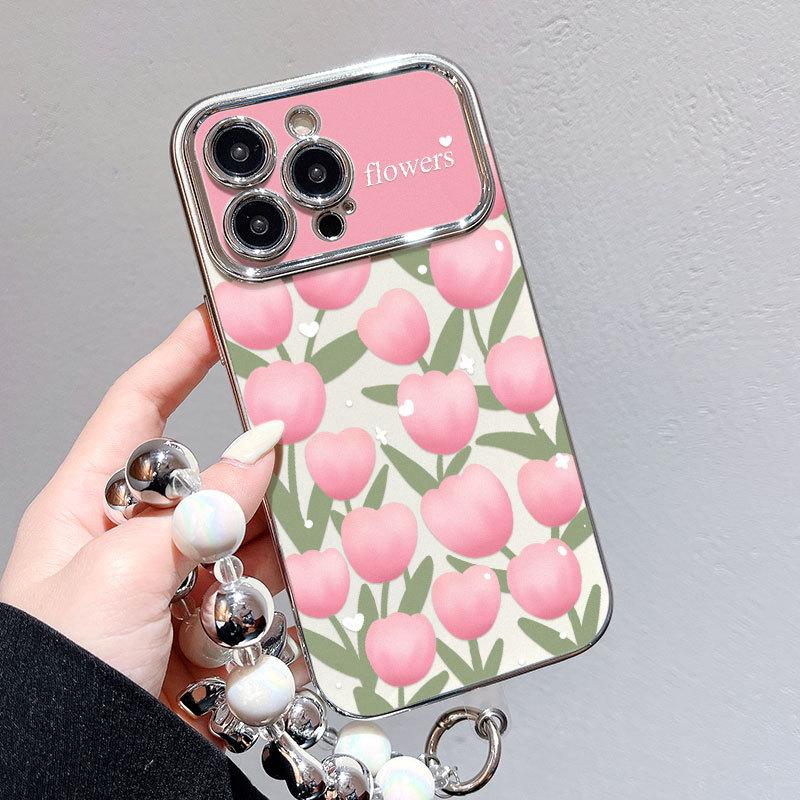 Large Windows Suitable for Apple 12PRO Electroplated Flower Mobile Phone Case IPhone 15XSMAX Protective Case Anti Fall Oil Painting