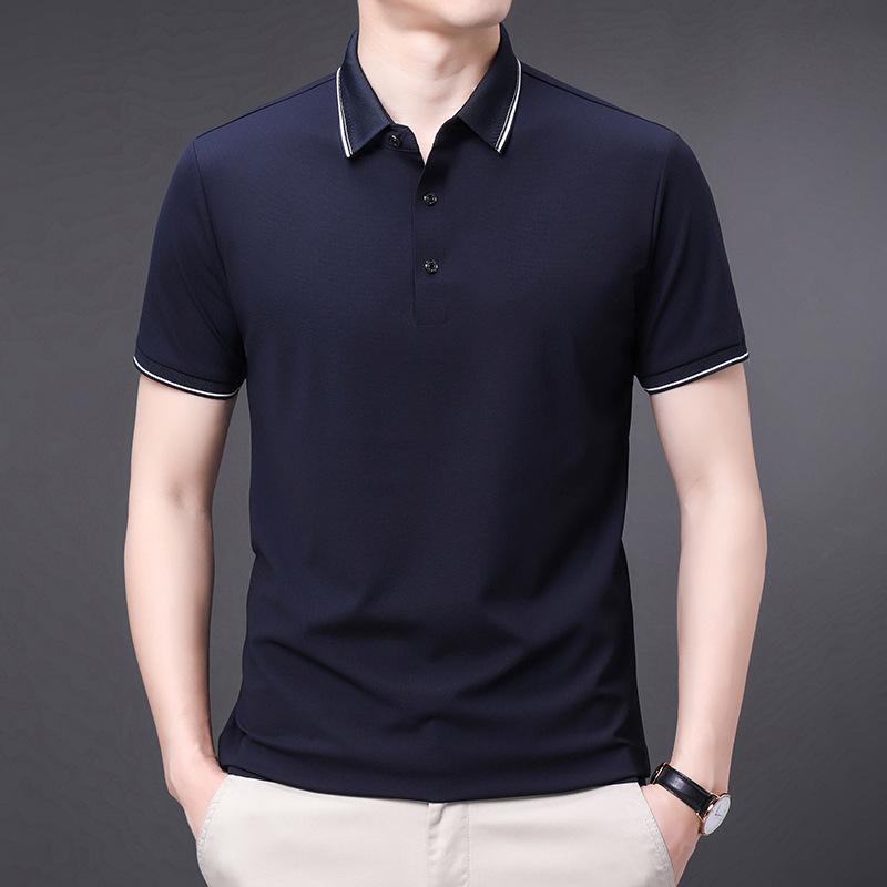 Top Men'S Solid Color Mulberry Silk T-Shirt Casual Short Sleeve Thin Polo Knitted Sweater