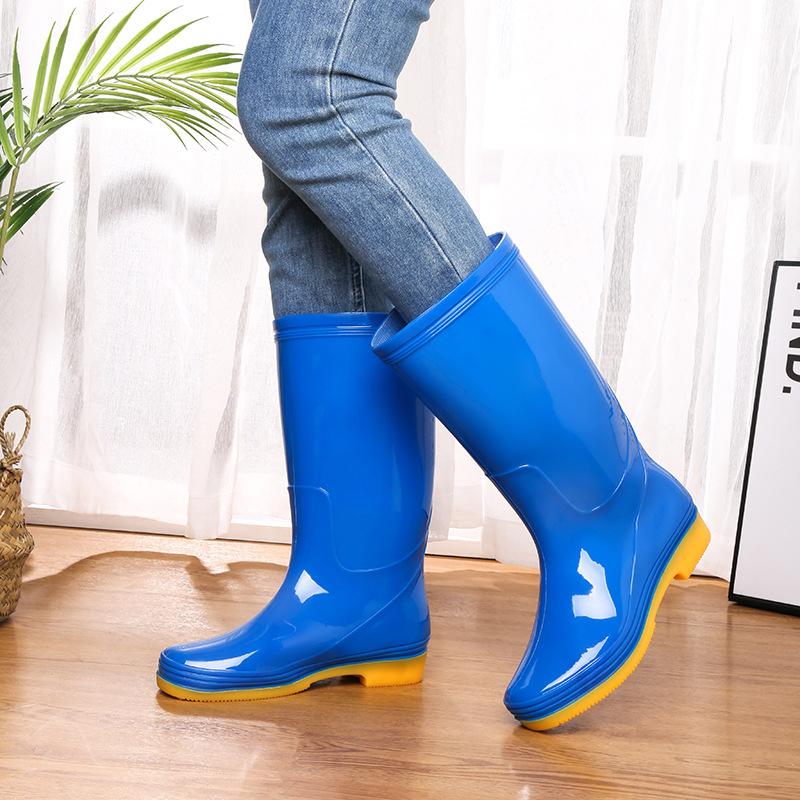 Water Shoes High Tube Rain Shoes Women's Long Rain Boots Beef Tendon Sole High Heel Velvet Waterproof Glue Shoes
