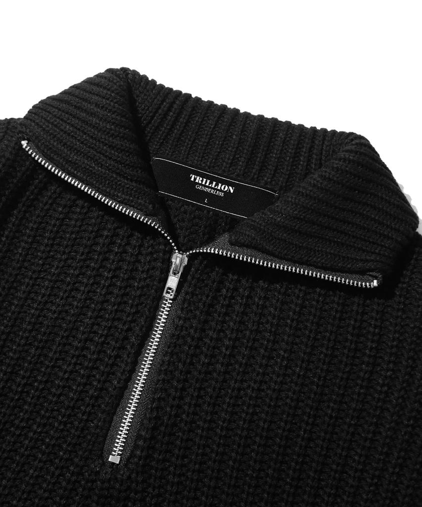 TRILLION Washable Half-Zip Collared Hacci Knit_3Color