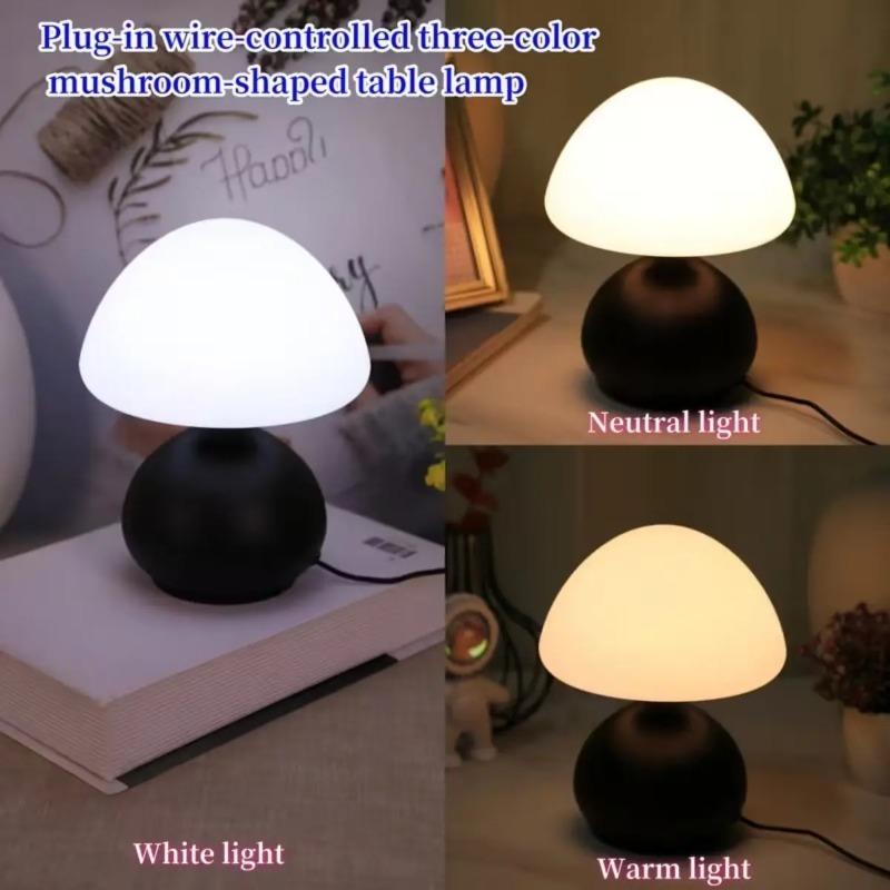 LED Mushroom Desk Lamp USB Three Color Adjustable Bedroom Living Room Study Desktop Decoration Cream Style Warm Atmosphere