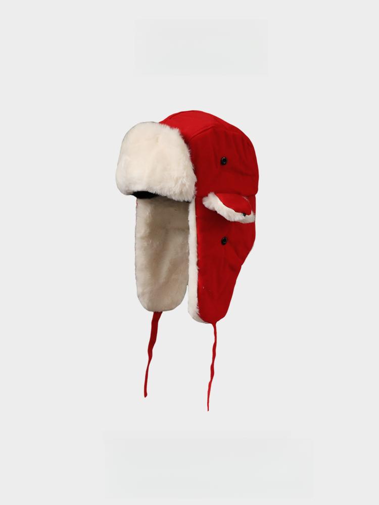 Red Bomber Hat, Winter Thickened Warm Plush Ear-Protecting Hats Men And Women, Hiking Skiing Cycling Windproof Outdoor