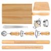 Wood Threaded Rolling Pin Pasta Tool Set Dough Scraper Gnocchi Board Dumpling Maker Ravioli Stamp Cutter Wood Texture