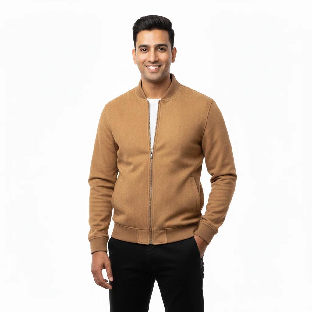 Ручная работа Настоящая Бомбер Вечеринка Мужская Коричневая Кожаная Куртка из Овчины Чистая Замша Косуха S