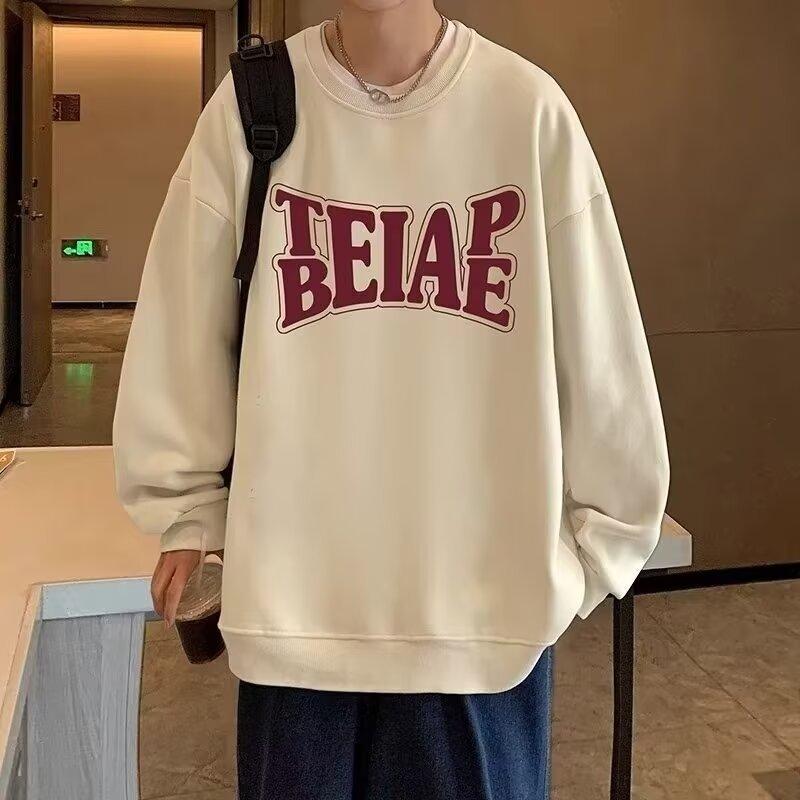 Men's Printed Hoodie Round Neck Hooded Sweatshirt Trendy Brand Casual Hoodies Loose Long Sleeved Pullover Base Shirt