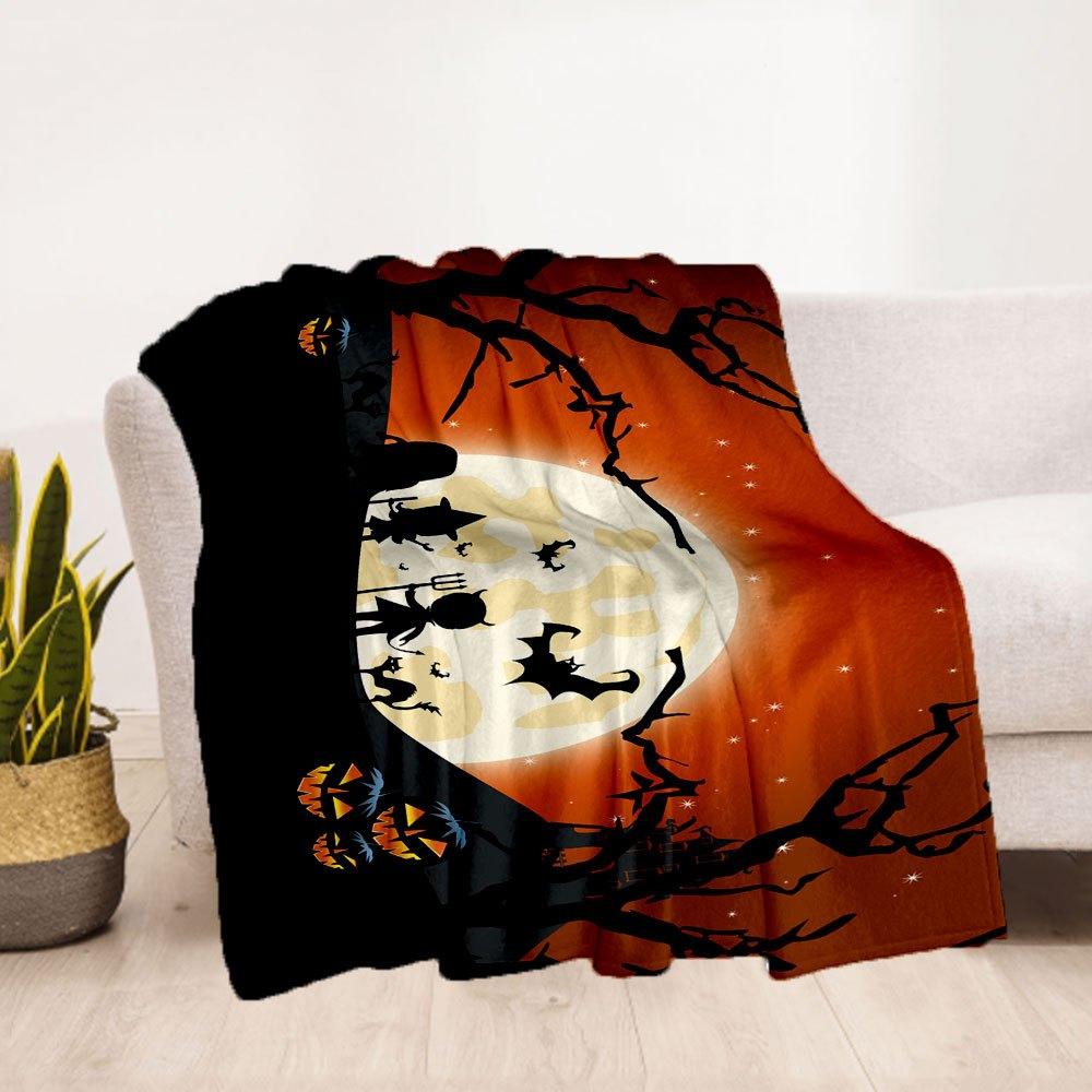 Halloween Full Moon Party Invitation CardBlanket Flannel Throw Blanket for Sofa, Bed, Travel, Camping, Office, Couch, Chair, And Bed Gift Fo