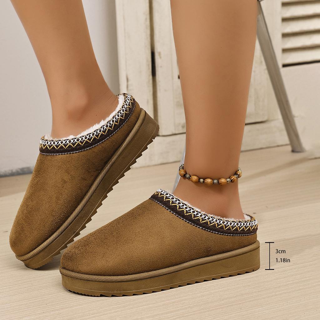 Schneestiefel Damen Herbst und Winter Neuer Stil Fleece Dicksohlige Halbkordelzug Baumwollschuhe