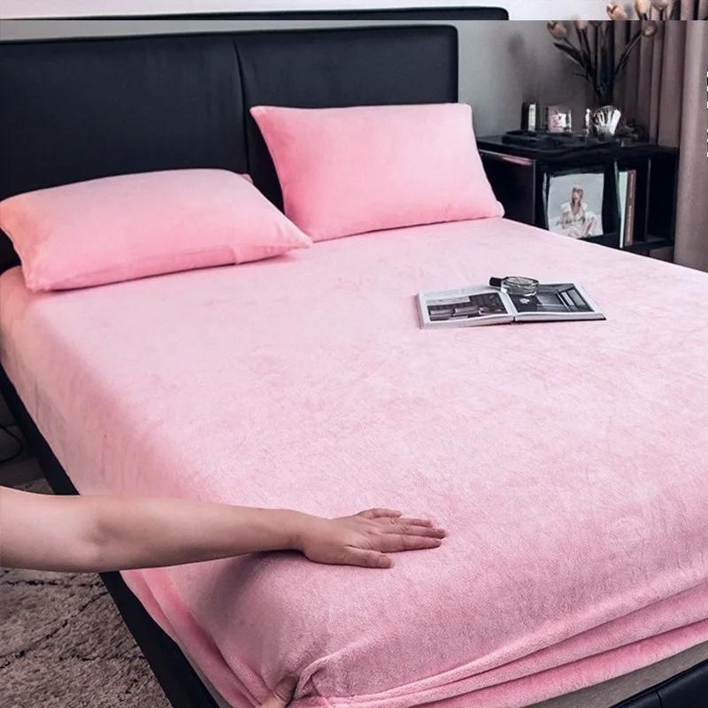 1PC Elastic Mattress Cover Warm Plush Fitted Sheet Velvet Bed Cover Winter Soft Family Double Bed Bedding 90/120/150/180/200cm